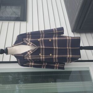 Anne Klein Plaid Open Front Sweater Blazer Jacket